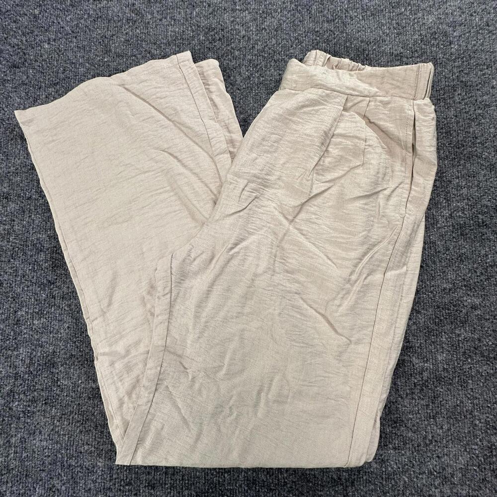 HG Women Beige Casual‎ Elastic Waist Wide Leg Rayon Blend Pants Large #474